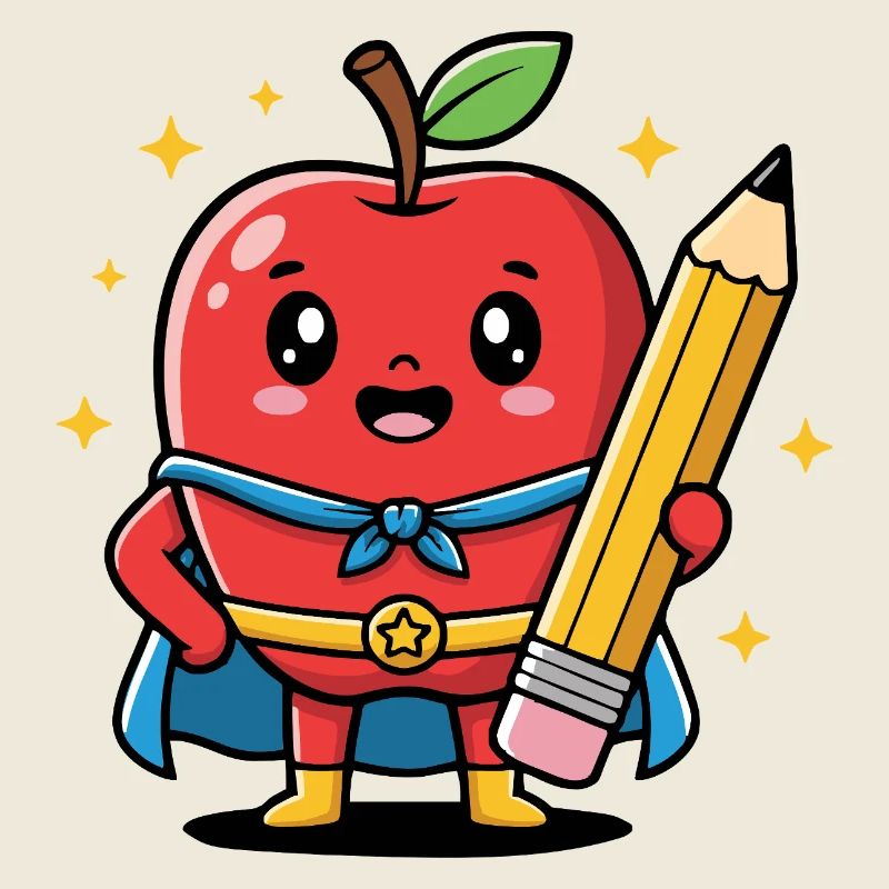 Lehrer Cartoon Obst mit Bleistift