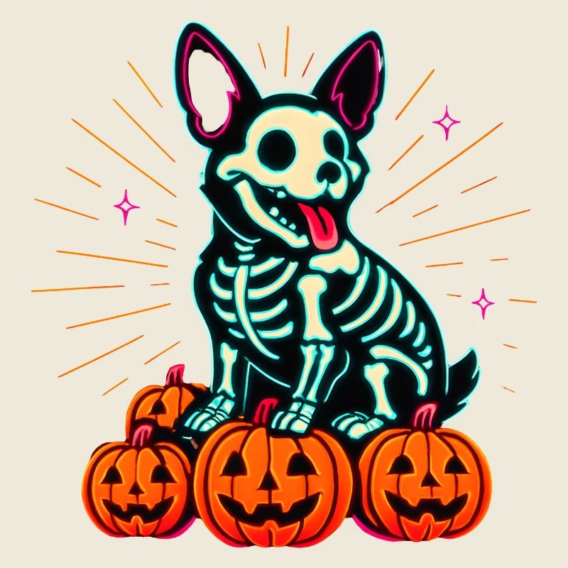 Neon Halloween Skeleton Dog