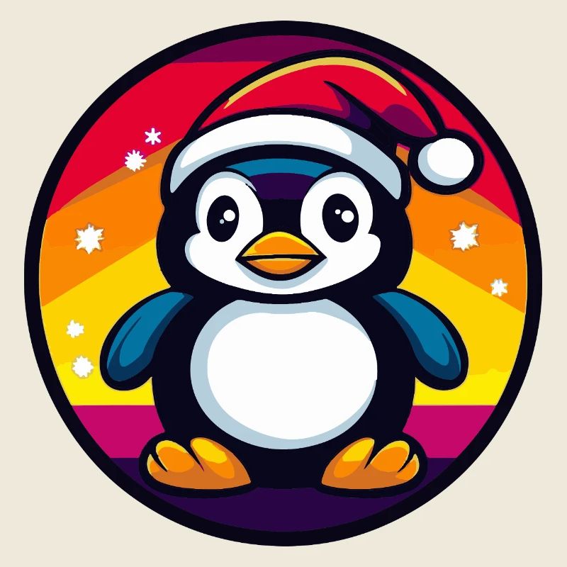 Pinguin mit Santa Hut im Farbkreis
