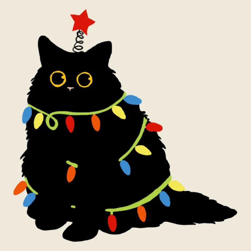 Weihnachtskatze mit Lichterketten