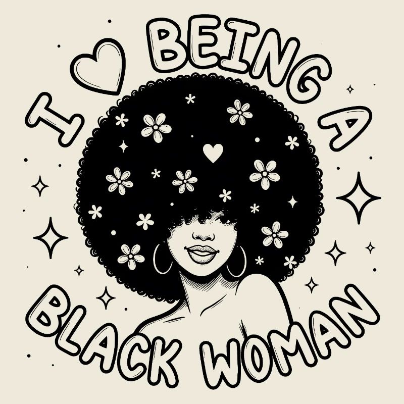 Black Woman Pride Blumen-Afro-Herz-Design