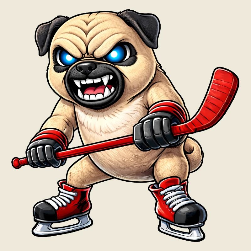 Süßer Mops Eishockeyspieler Cartoon Aggressiver Kä