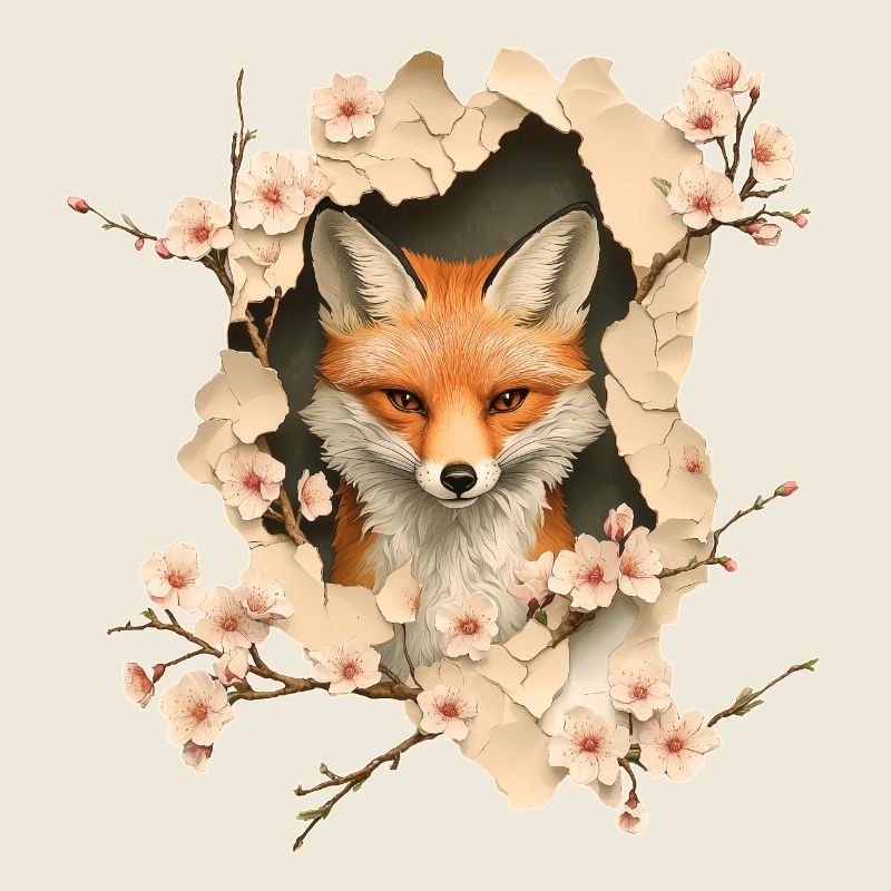 Fuchs mit Kirschblüten