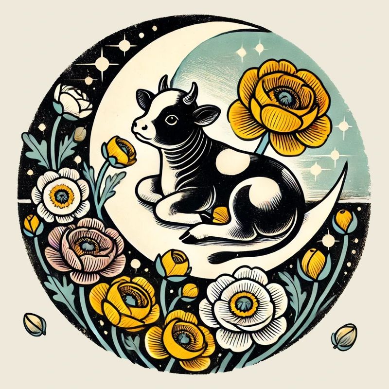 Veau au clair de lune avec lune florale