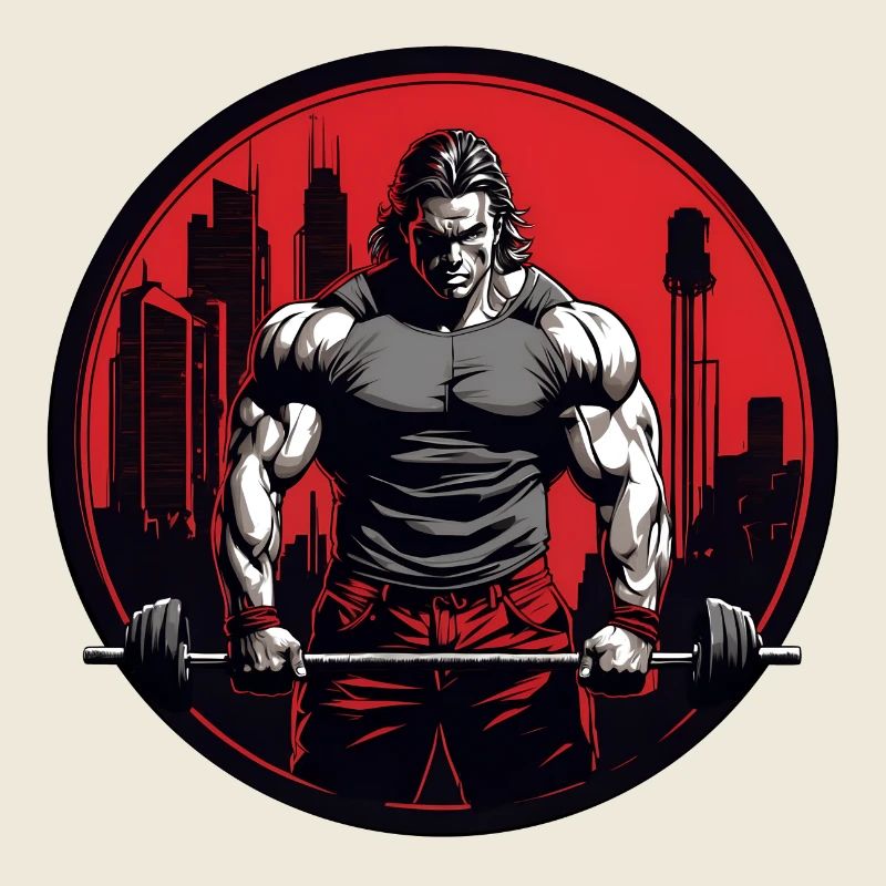 Bodybuilder mit Langhantel harter Workout