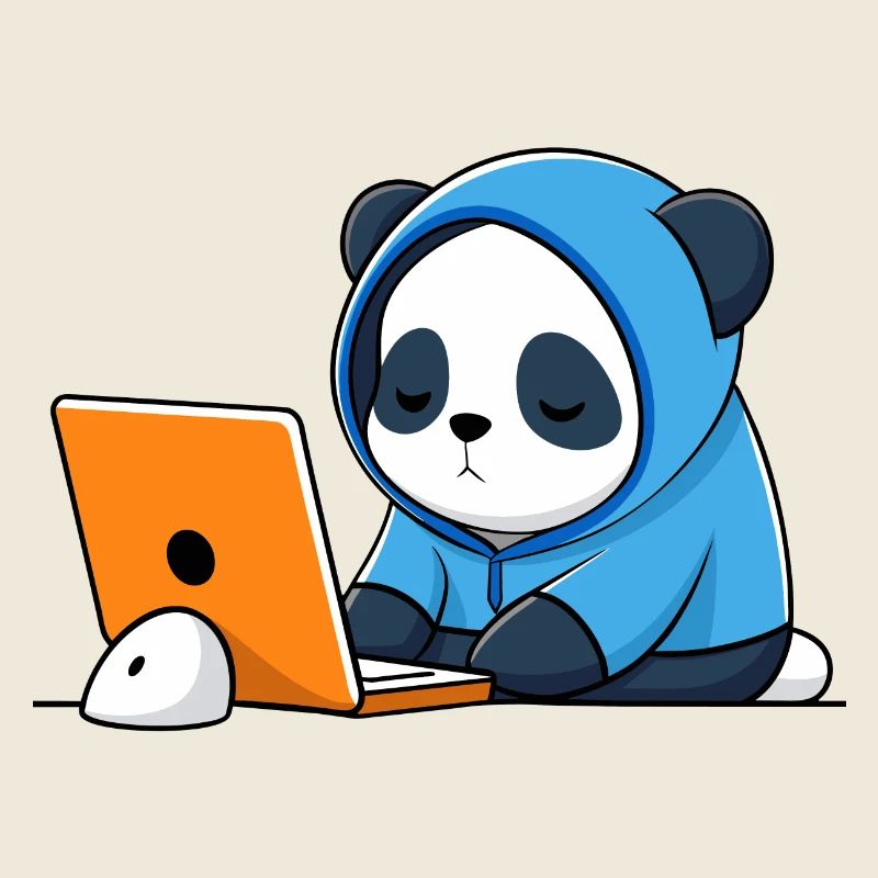 Le mignon hacker Panda dort dans un sweat à capuche devant le PC