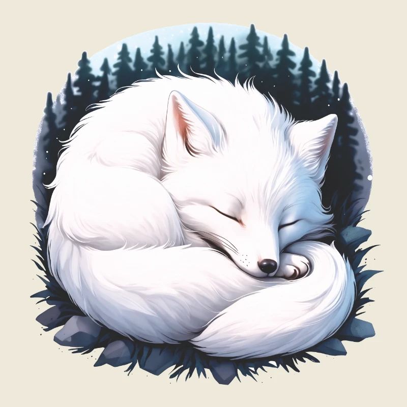 Arctic fox sleeping in the forest Fox Scandinavia Fox