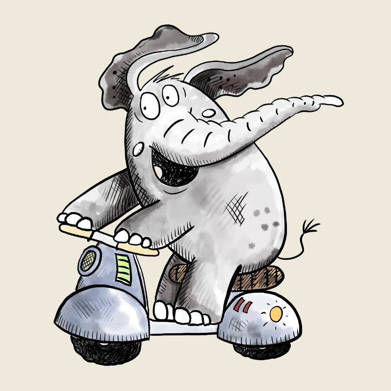 Happy Elefant Fährt Roller Fun Tiermotiv Geschenk
