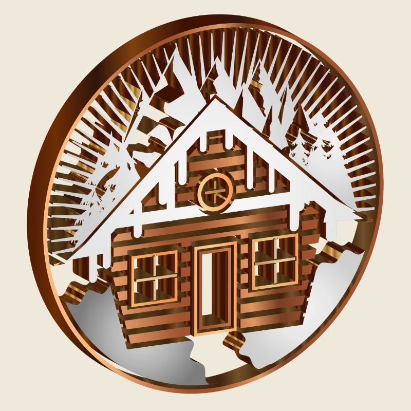 Cabane enneigée dans les montagnes en médaillon