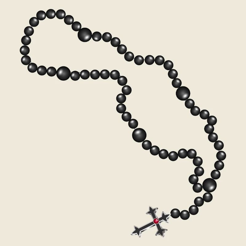 Dessin du chapelet avec croix et perles noires