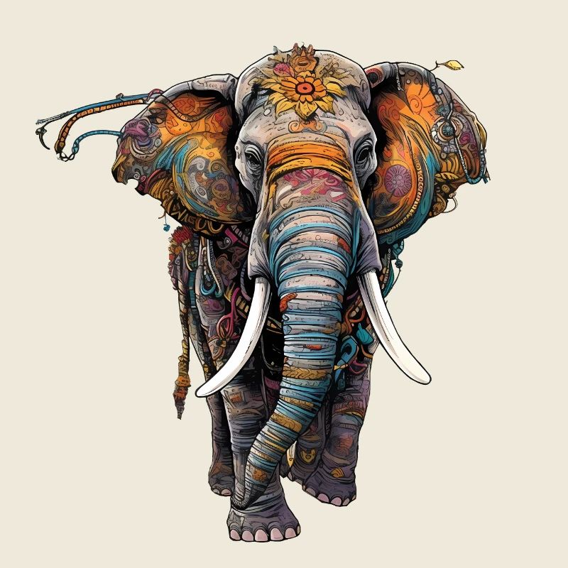 Éléphant coloré dans un style ethno boho