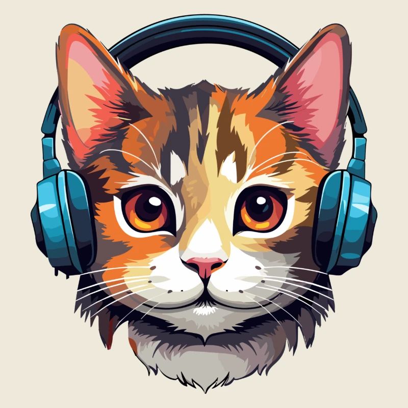 Katze mit Kopfhörer Kater Katzenliebhaber Katzen