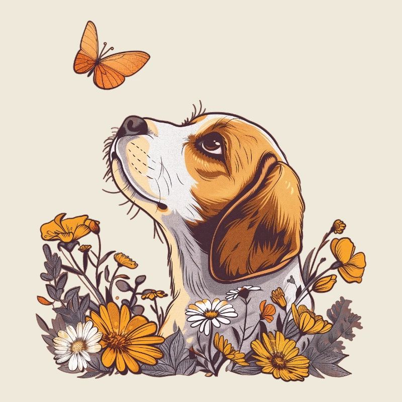 Beagle with butterfly