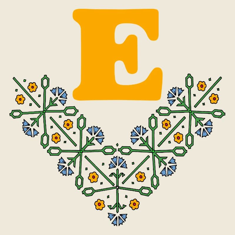 buchstabe e blume 4 blau orange