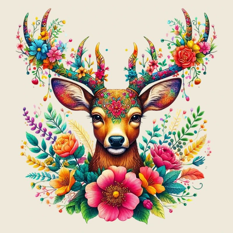 Cerf décoré de fleurs