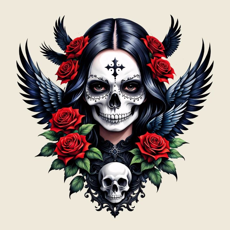 Sugar Skull Engel mit Rosen.