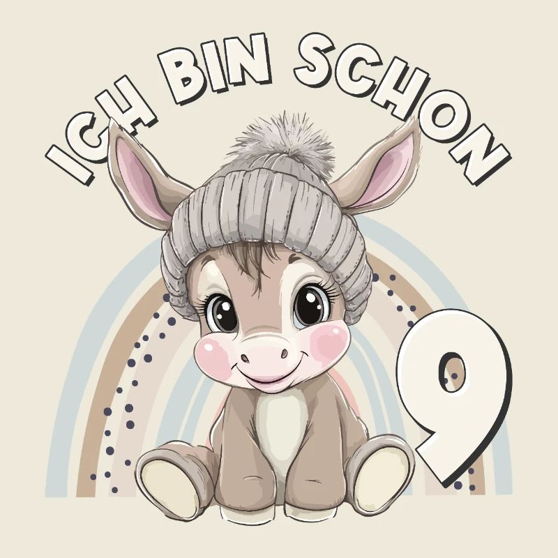 9. Geburtstag Esel Regenbogen Süß Niedlich