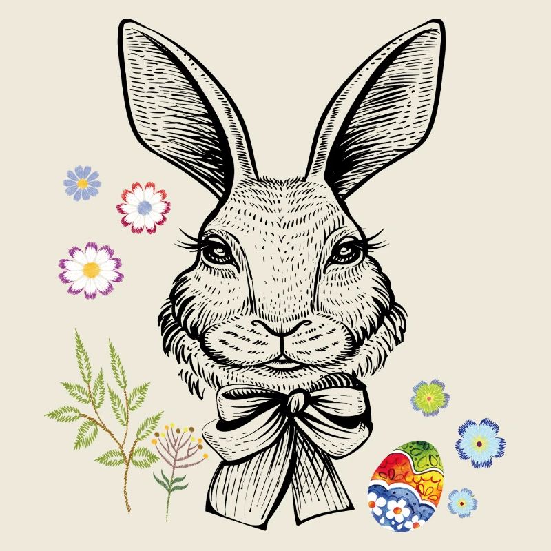 Hase mit Blumen und Osterei