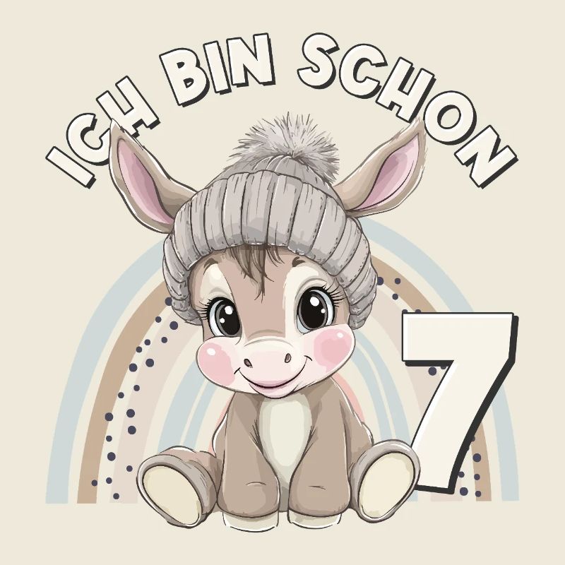 7. Geburtstag Esel Regenbogen Süß Niedlich