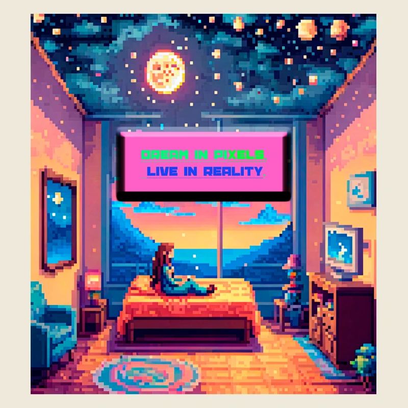 Dream in Pixels — Citation Pixel Art de la chambre rétro