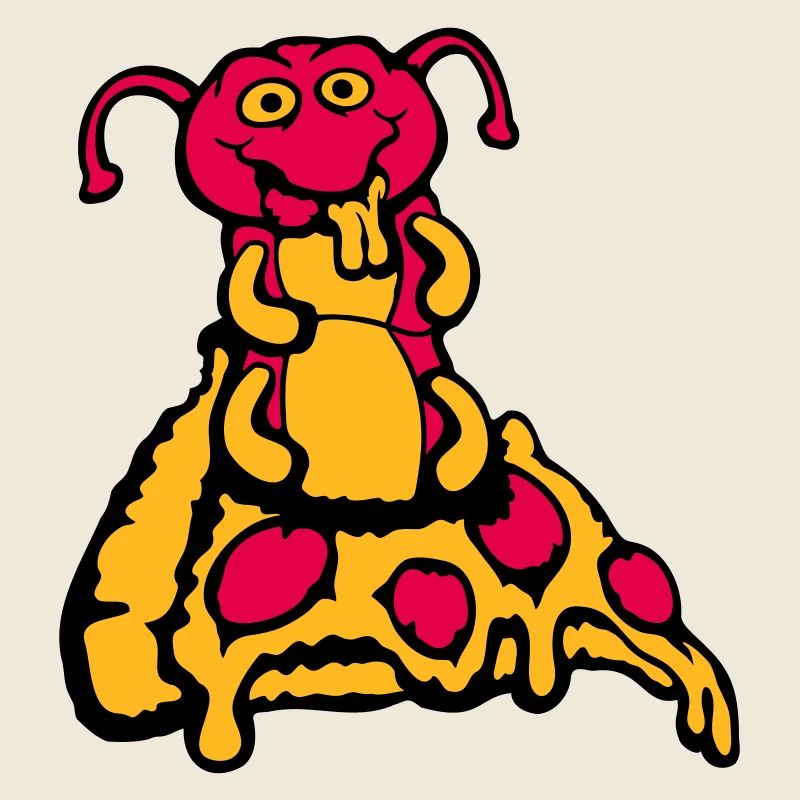 Caterpillar Eats Pizza Salami Hole Fromage Affamé Drôle