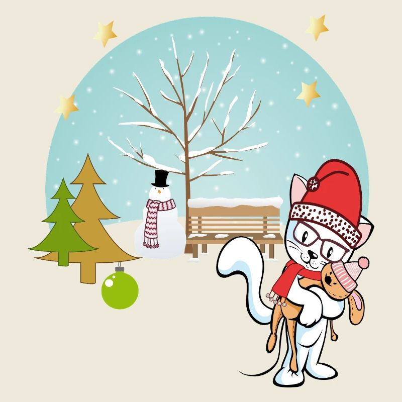 Chat avec ours en peluche en hiver