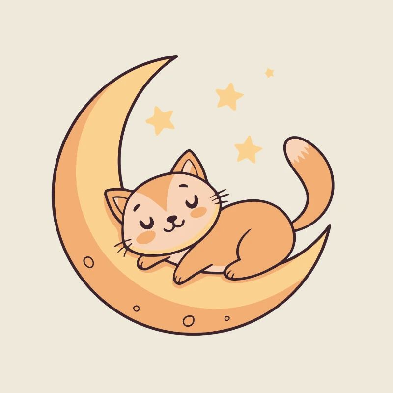 Verträumtes Kätzchen auf goldenem Mond