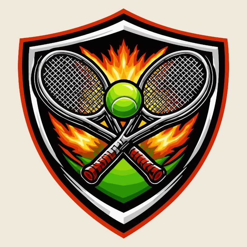 Flaming Tennis Shield Emblem