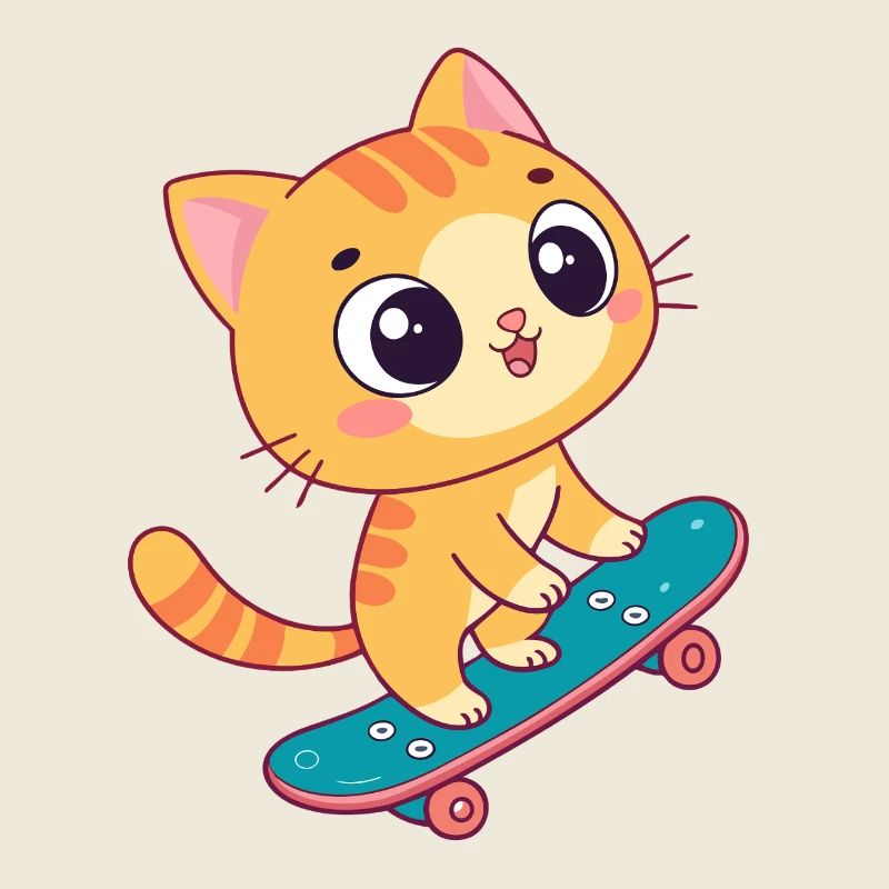 Kawaii kitten on skateboard