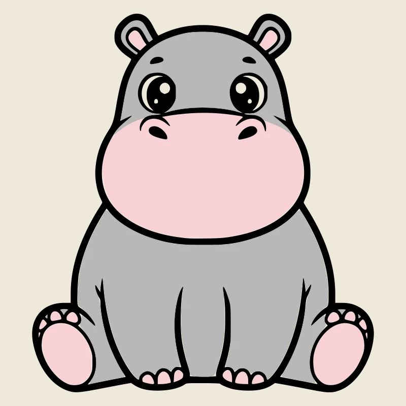 Cute Baby Hippopotamus Sitting Kawaii