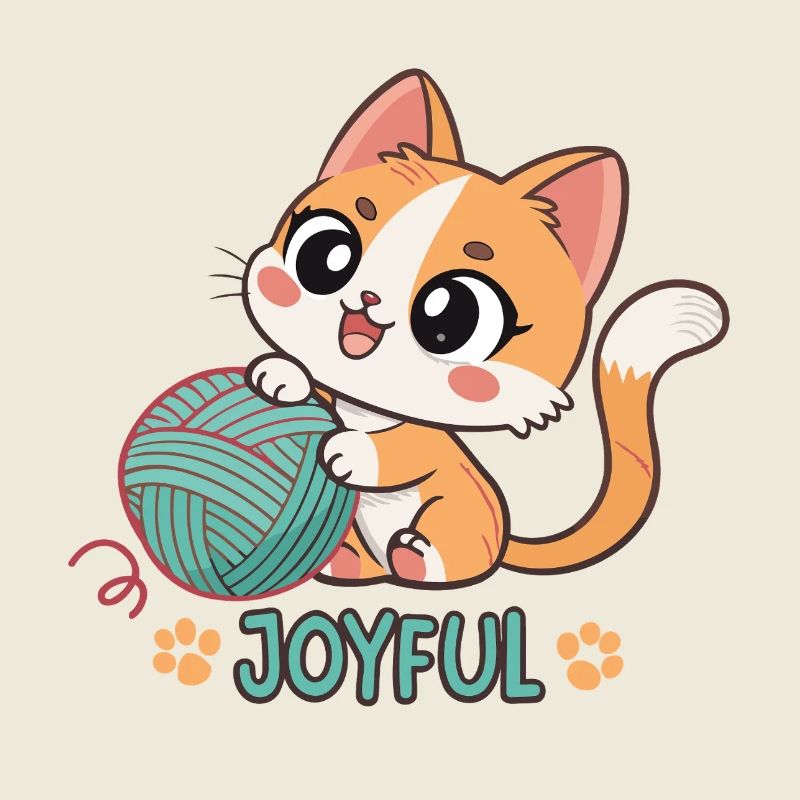 Chaton Joyeux et Pelote Turquoise