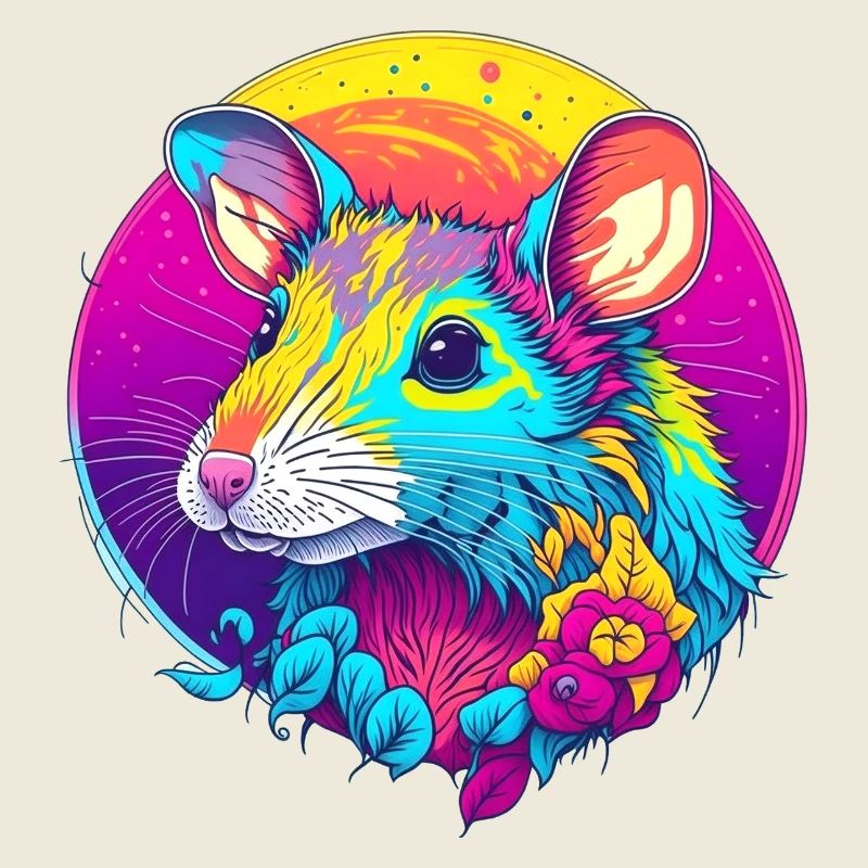 Psychedelic Neon Rat with Flowers