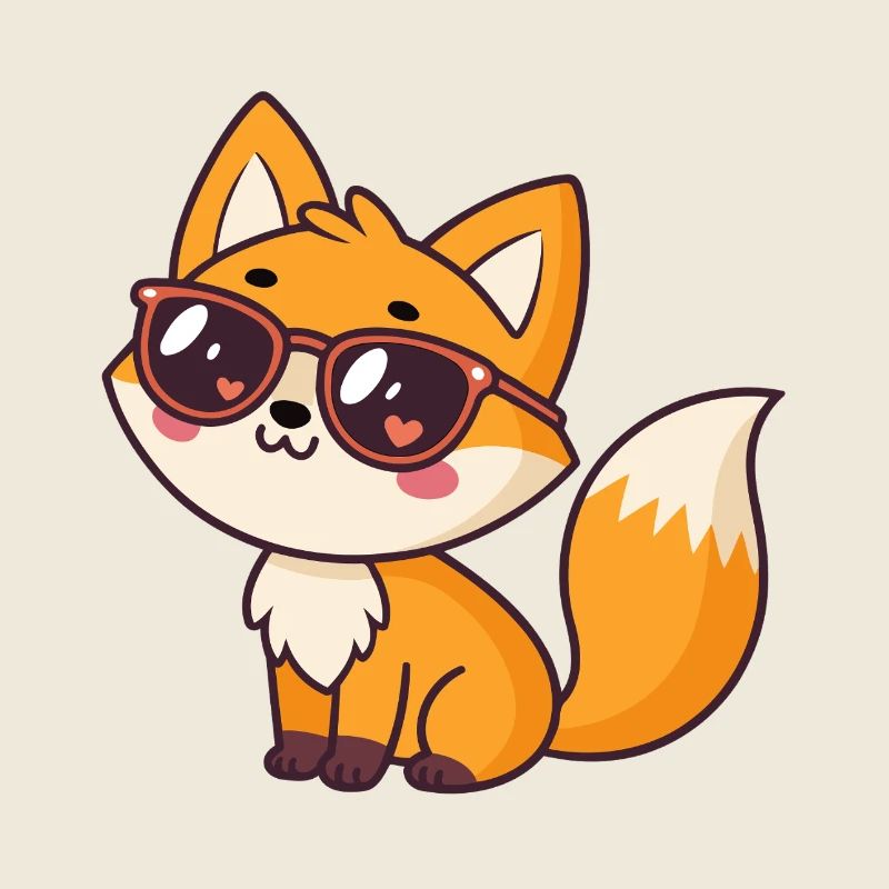 Renard Kawaii Lunettes Coeurs
