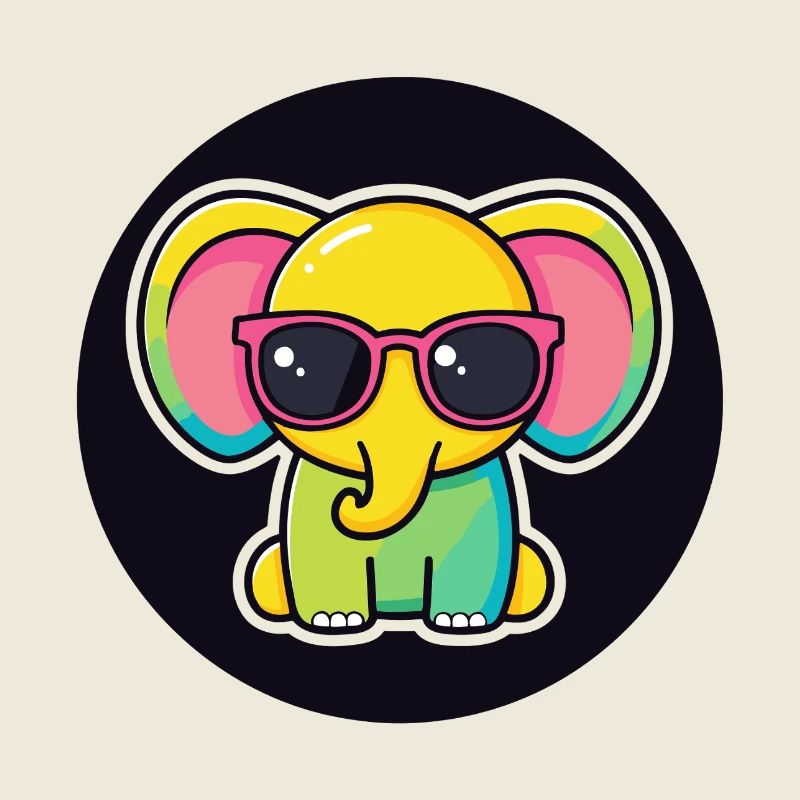 Éléphant Coloré et Lunettes Cercle Noir