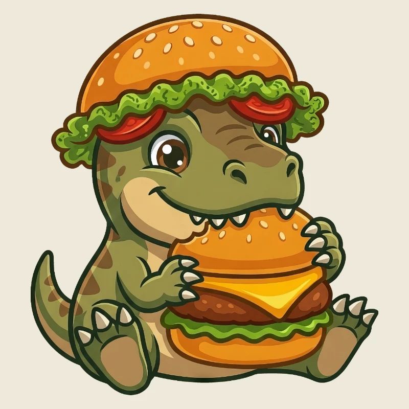 Süßer Dino mit Burger Cartoon
