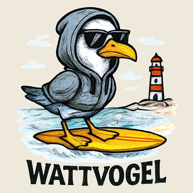 Wattvogel® Surfer-Möwe mit Hoodie & Sonnenbrille