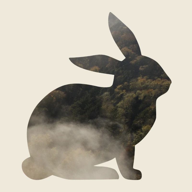Lièvre en silhouette avec la forêt et le brouillard
