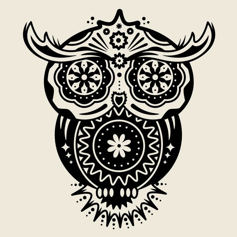 Eule mit verschiedenen Verzierungen im