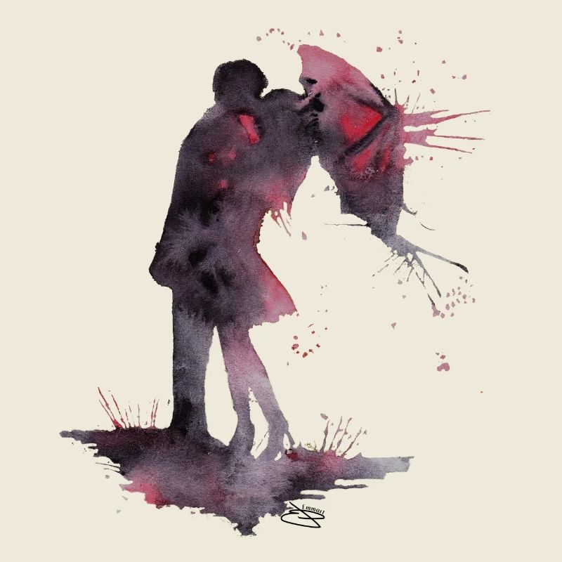 Aquarelle Amour et Baiser