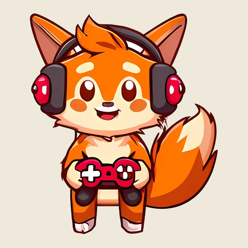 00237 roter Fuchs mit Kopfhörer und Controller