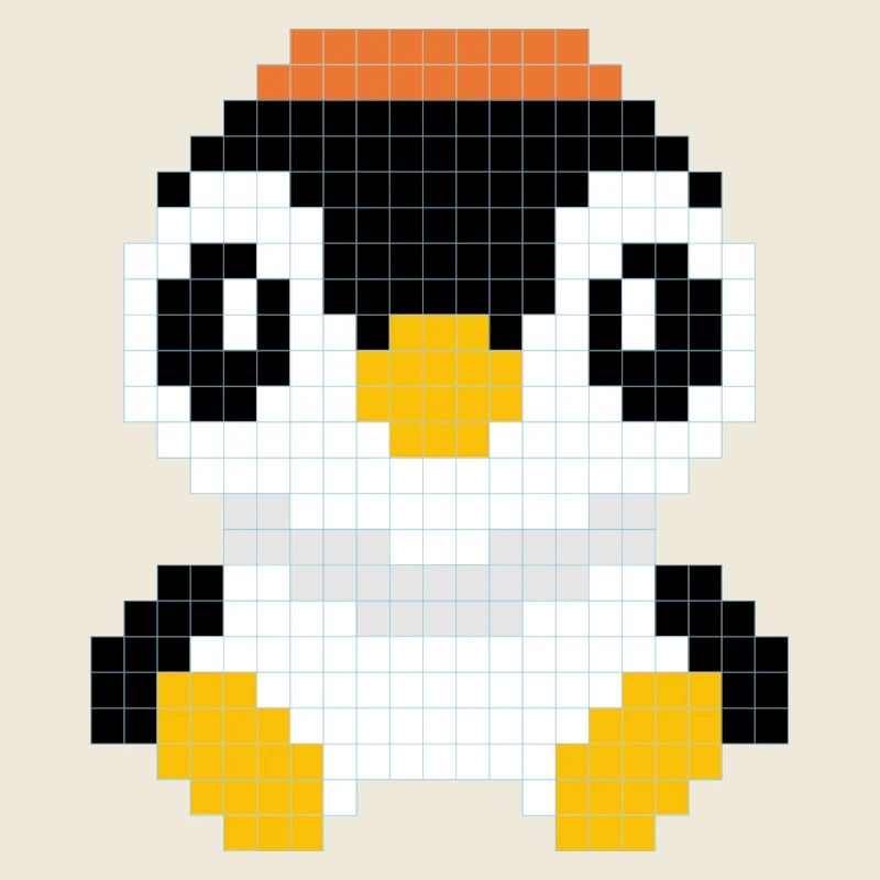 Ein Pinguin mit verpixelter Mütze