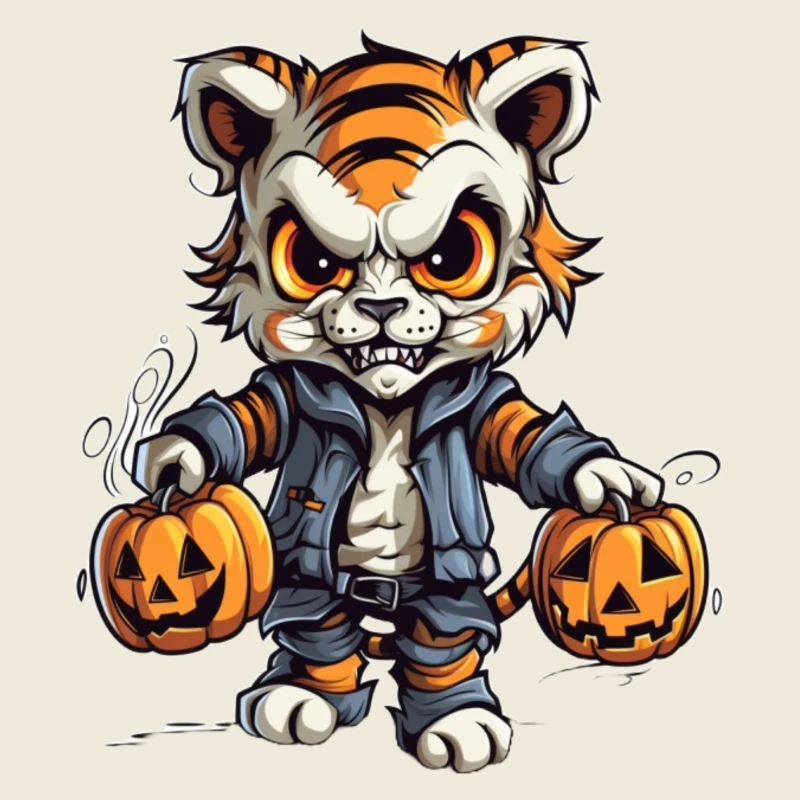 Chat effrayant sorcière avec citrouilles