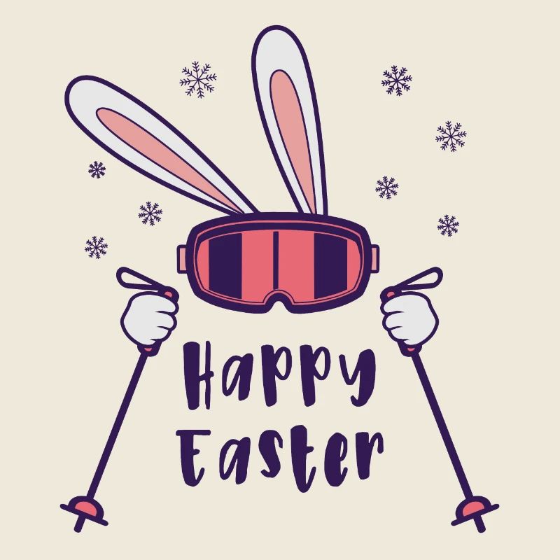 Happy Easter from Skiing Rabbit with ski poles