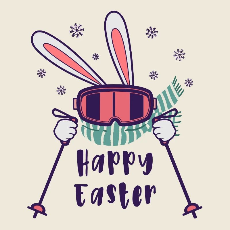 Happy Easter from Skiing Rabbit with ski poles