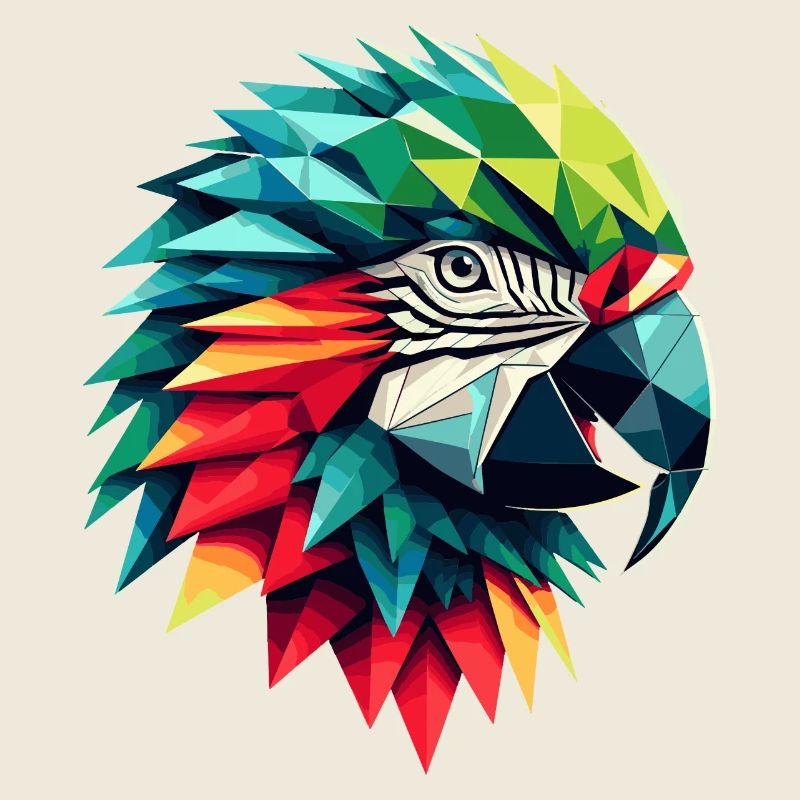 Colorful, geometric parrot polygon motif