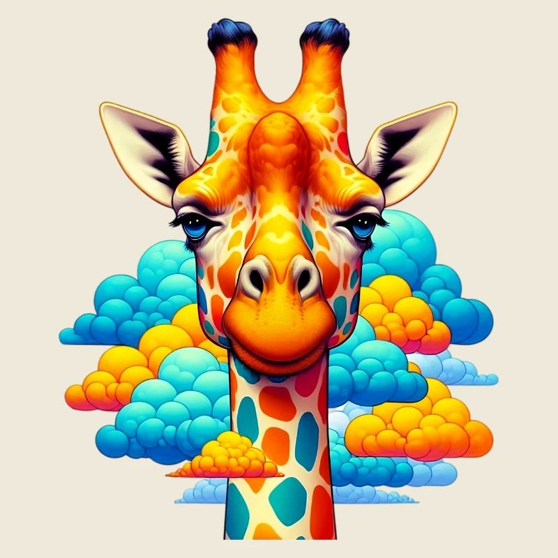 Giraffe with head in cloud clouds