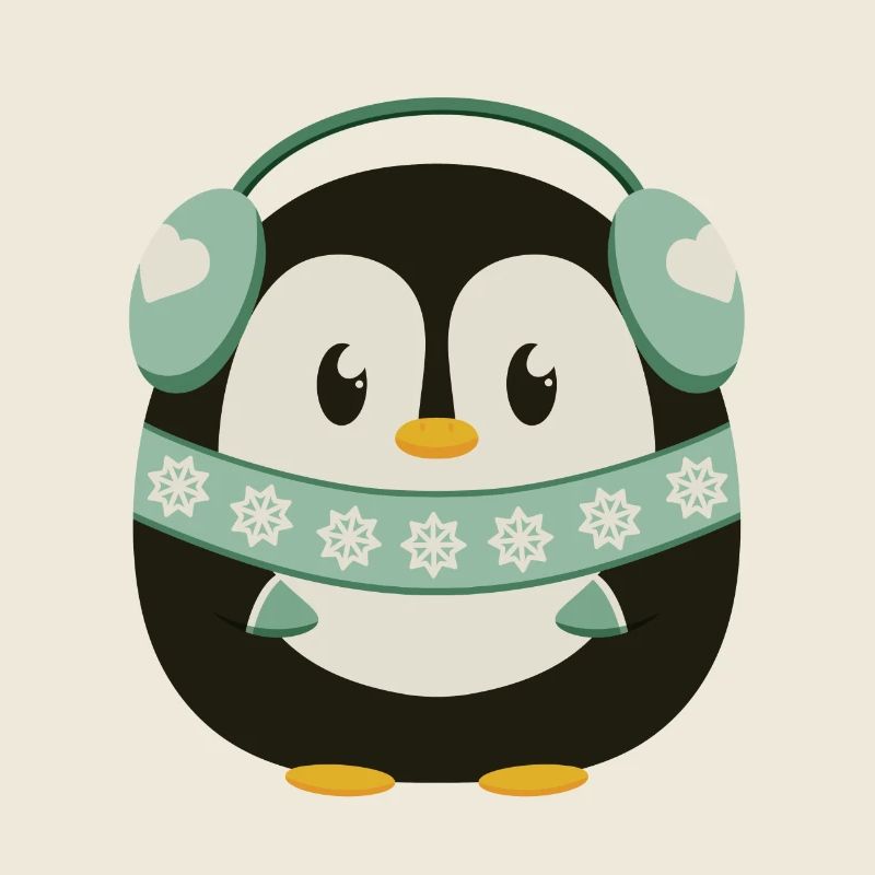 Süßer Pinguin mit Ohrenwärmern im Wintermodus
