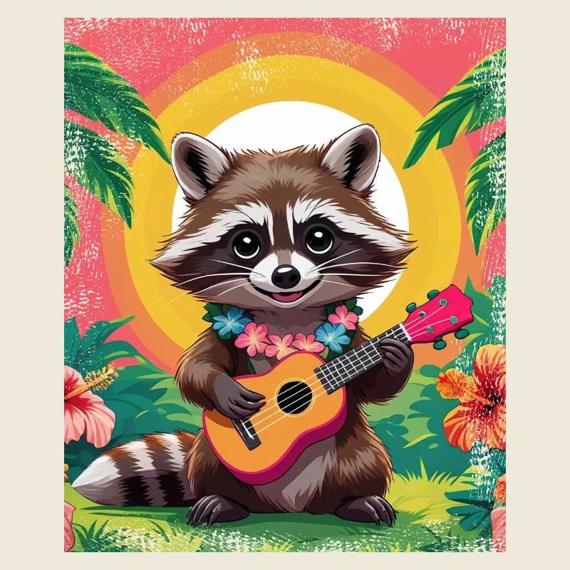 Waschbär mit Ukulele