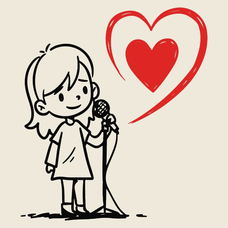 Mädchen singt mit einer Herznote