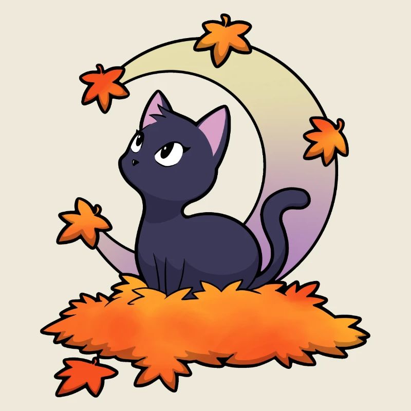 Schwarze Katze unter Herbstmond